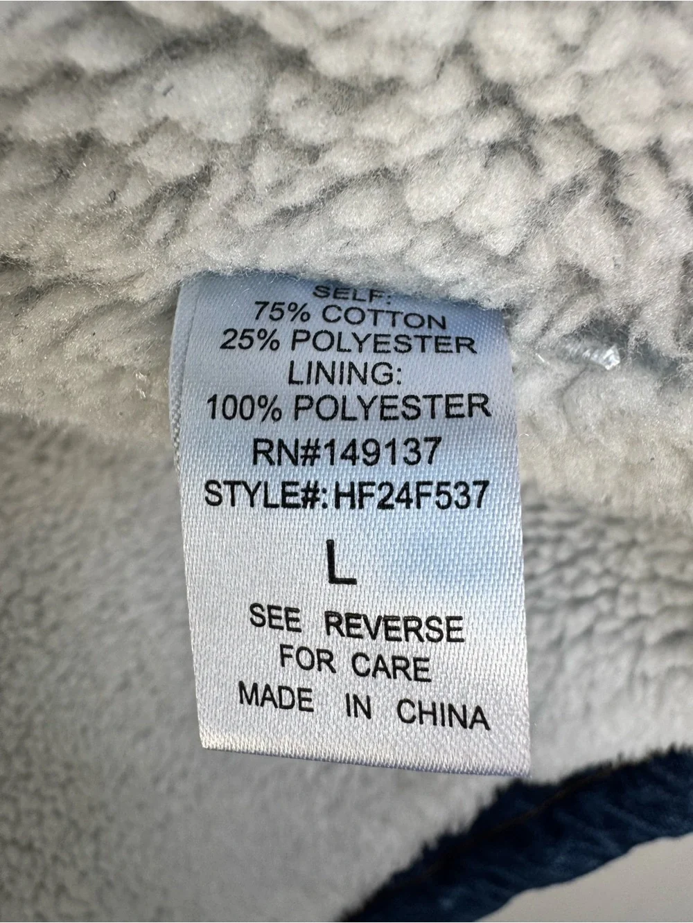 HYFVE Sherpa Lined Denim Hooded Jacket Oversized Utility Coat Blue Large